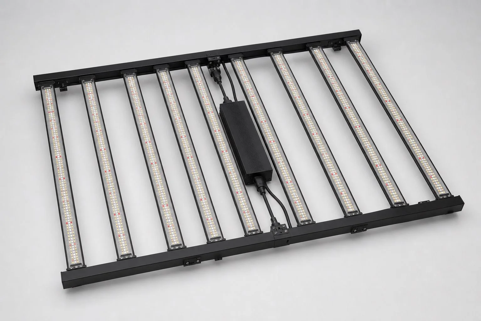 Unbranded foldable multi-bar commercial LED grow light fixture in a studio